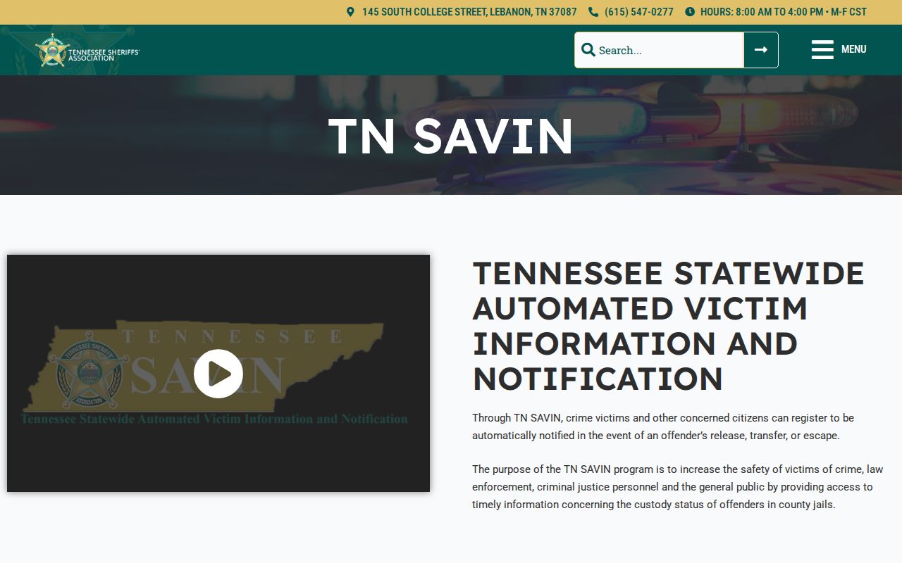 TN SAVIN custody alerts for Cumberland County arrests
